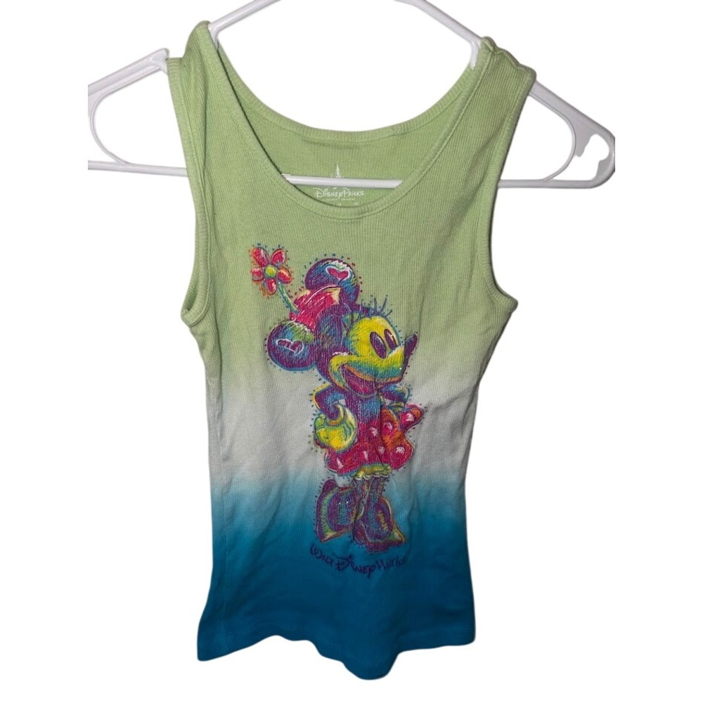 Disney Parks Girls Minnie Mouse Ombre Ribbed Tank Top Green Blue Medium M